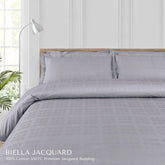 Malako Biella Jacquard Silver Grey Checks 550 TC 100% Cotton Double Bed Duvet Cover